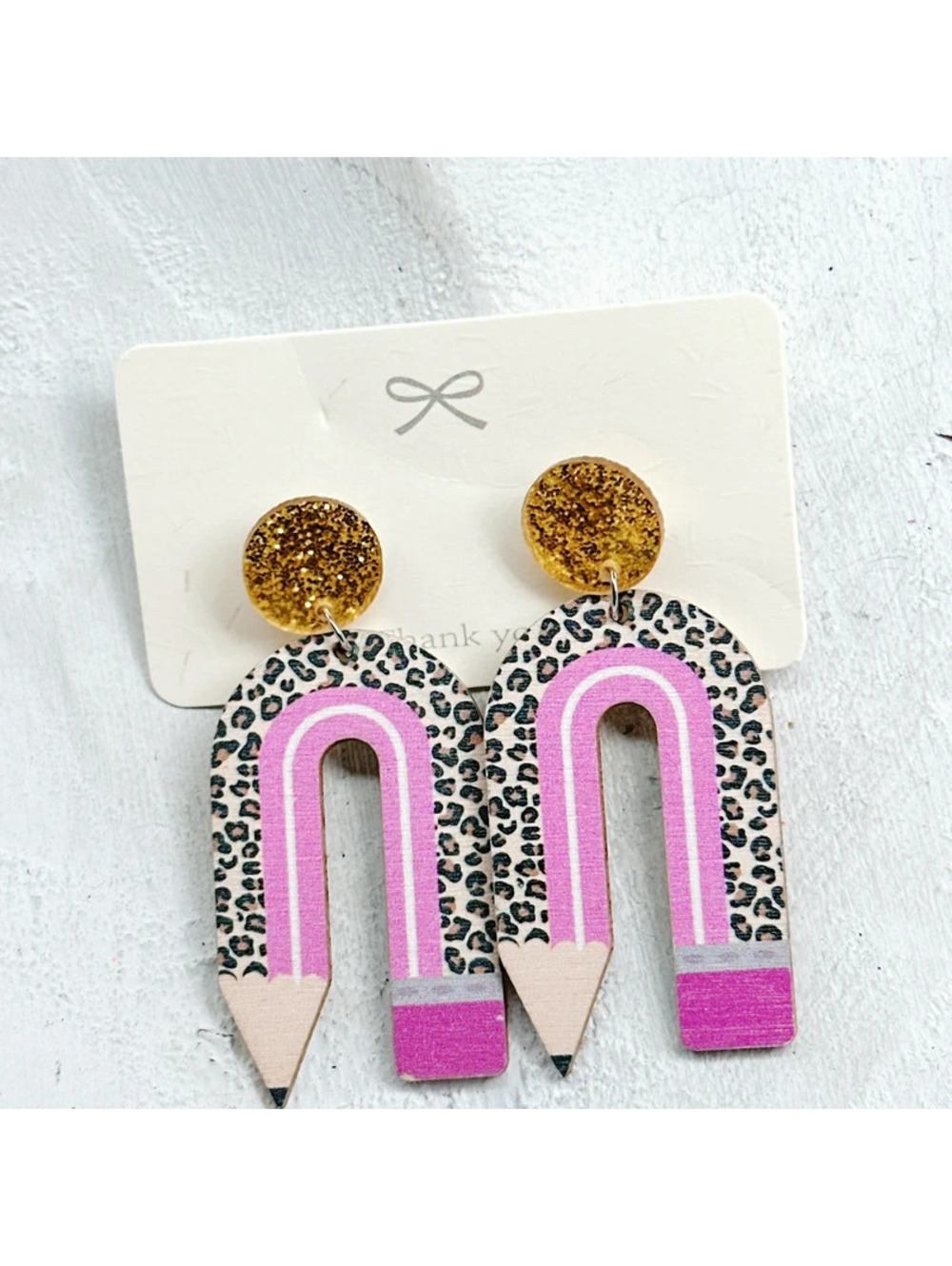 544mc. Pink Wood Pencil Rainbow Earrings